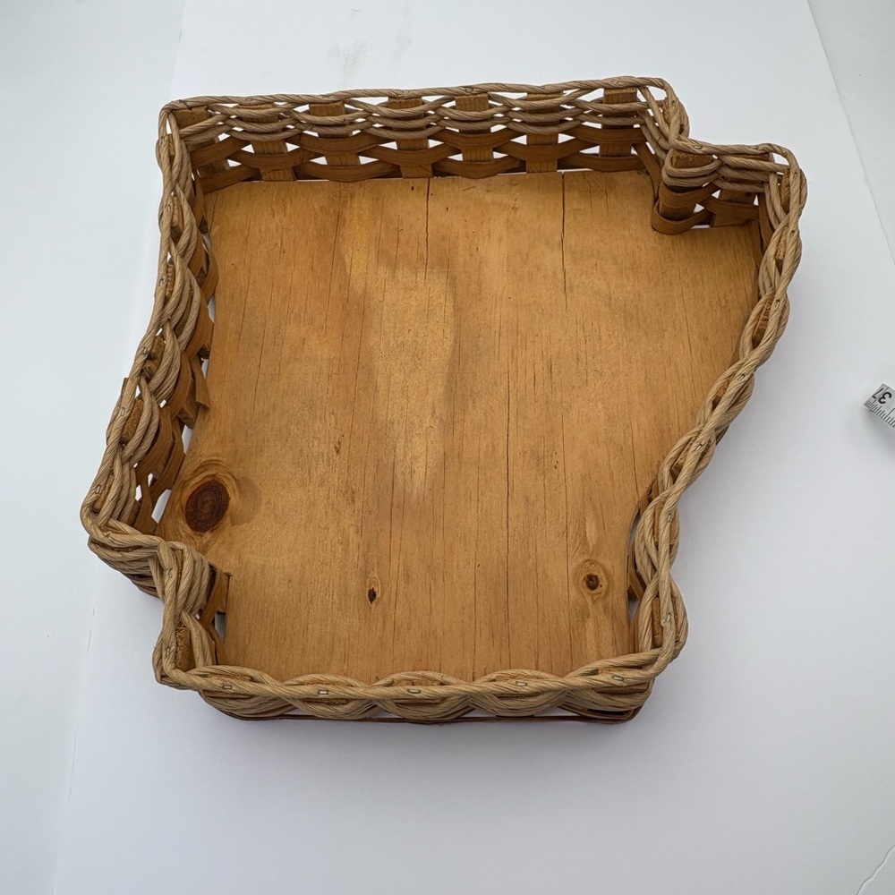 Vintage Woven and Wood Arkansas-Shaped Basket